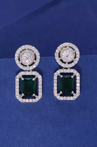Green color crystal diamond earrings