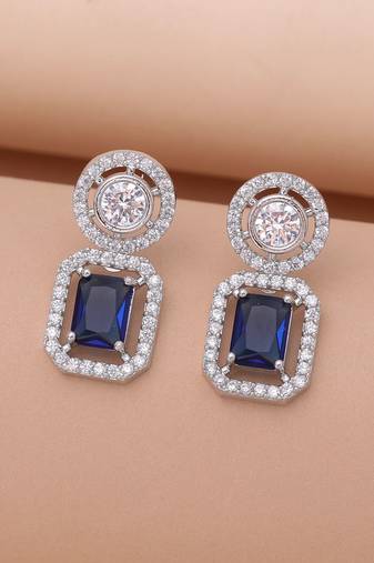 Blue color american diamond earrings