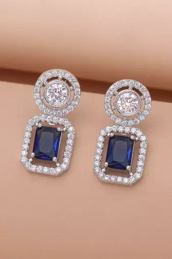 Blue color american diamond earrings
