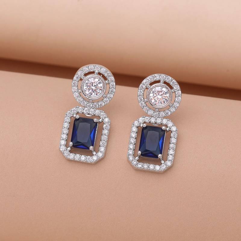 Blue color american diamond earrings