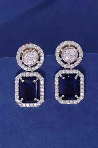 Blue color american diamond earrings