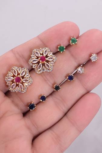 Assorted color 5 in 1 changeable ad stud earrings