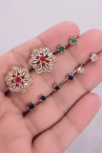 Assorted color 5 in 1 changeable ad stud earrings