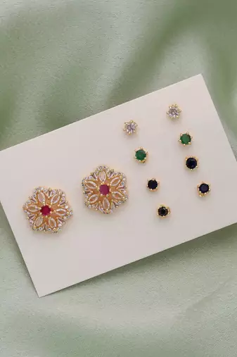 Assorted color 5 in 1 changeable ad stud earrings