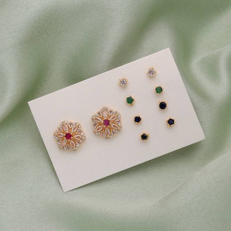 Assorted color 5 in 1 changeable ad stud earrings