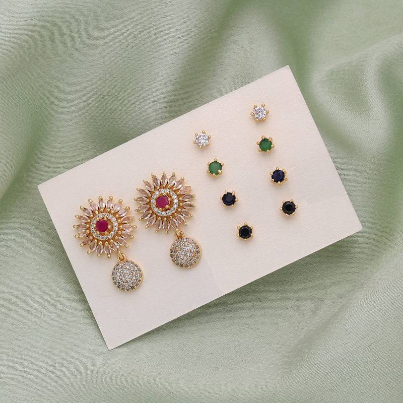 Assorted color 5 in 1 ad stud earrings set