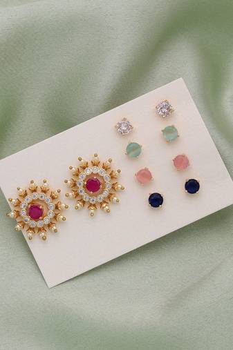 Assorted color 5 in 1 ad stud earrings pack