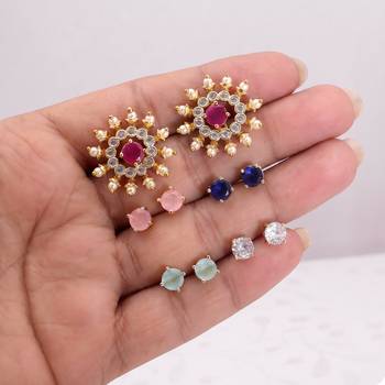 Assorted color 5 in 1 ad stud earrings pack 2
