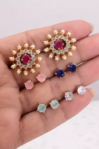 Assorted color 5 in 1 ad stud earrings pack