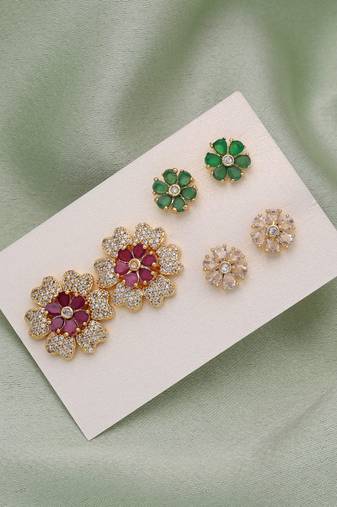 Assorted color 3 in 1 ad stud earrings combo