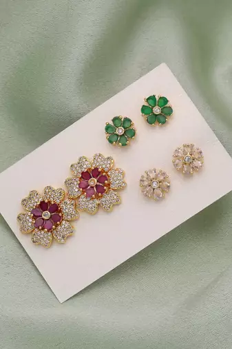 Assorted color 3 in 1 ad stud earrings combo