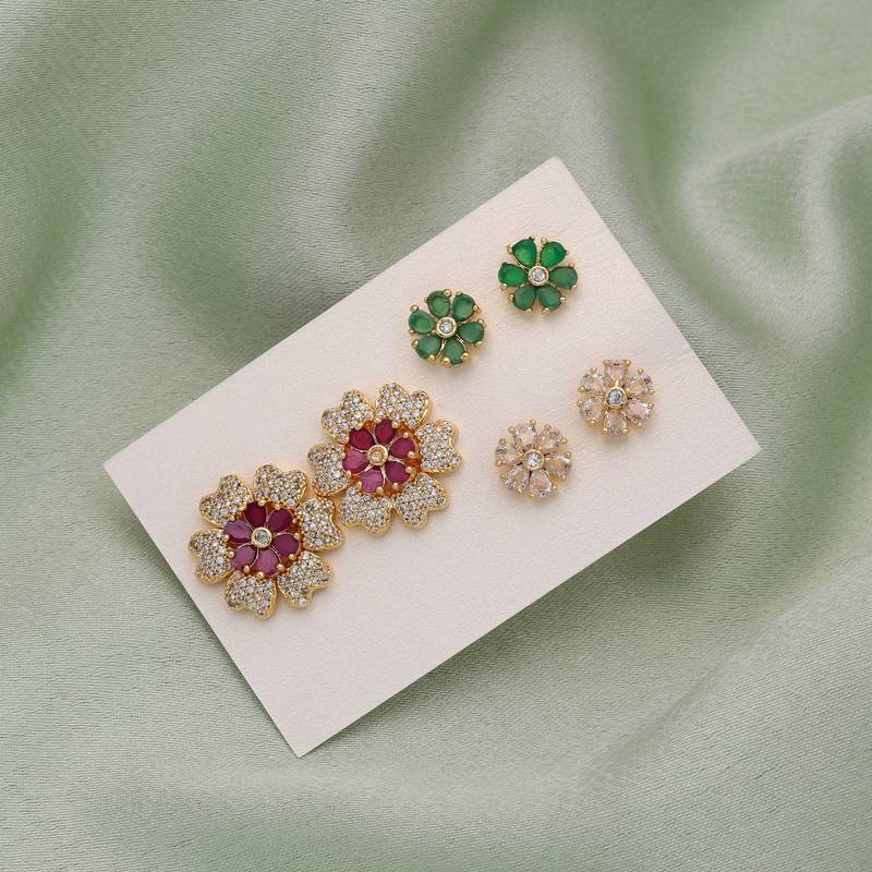 Assorted color 3 in 1 ad stud earrings combo