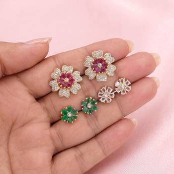 Assorted color 3 in 1 ad stud earrings combo 2