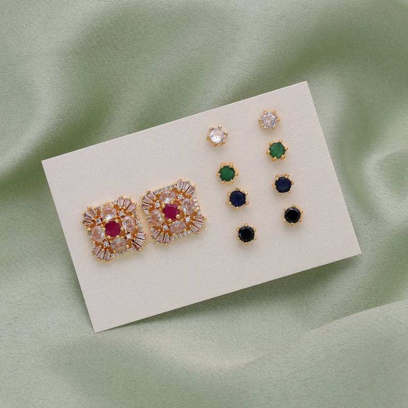 Assorted color 5 in 1 ad stud earrings bundle