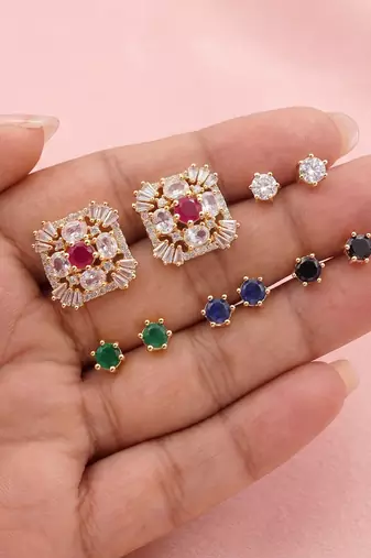 Assorted color 5 in 1 ad stud earrings bundle