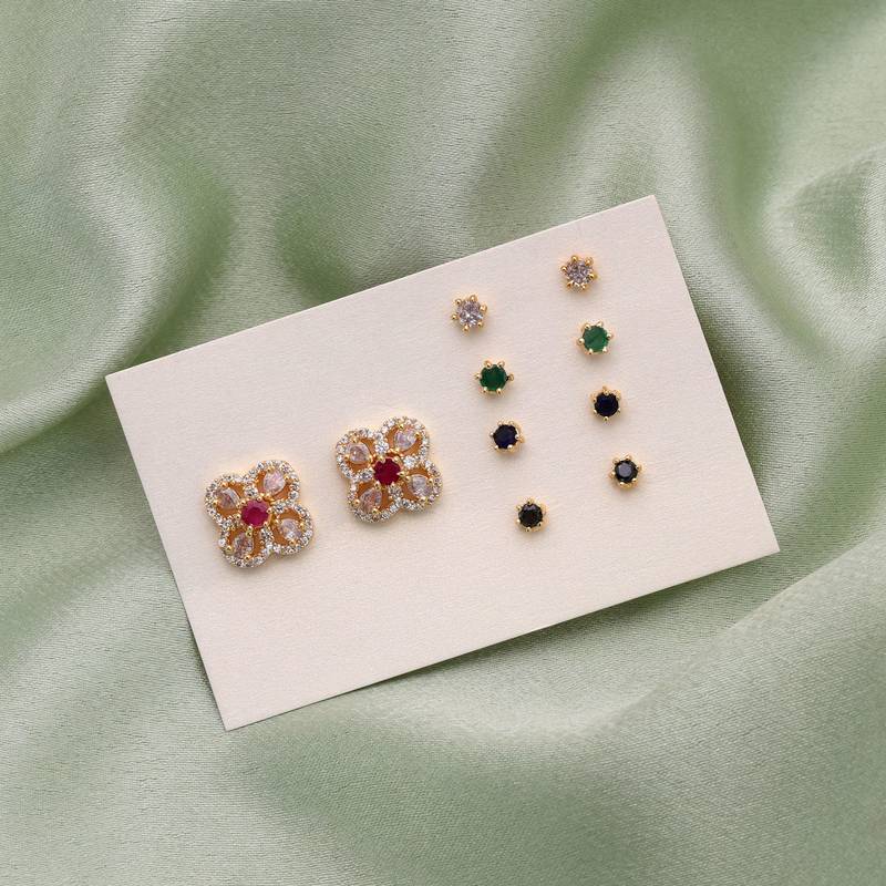 Assorted color 5 in 1 ad stud earrings collection