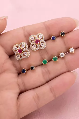 Assorted color 5 in 1 ad stud earrings collection