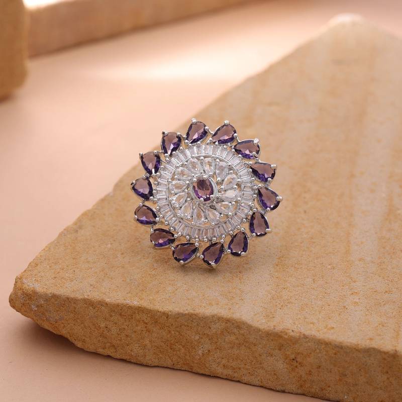 Purple color american diamond ring