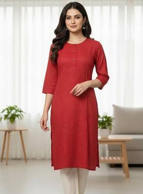 Saka Designs Red Printed Cotton Kurti 4