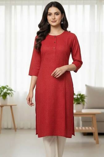 Red printed cotton kurti