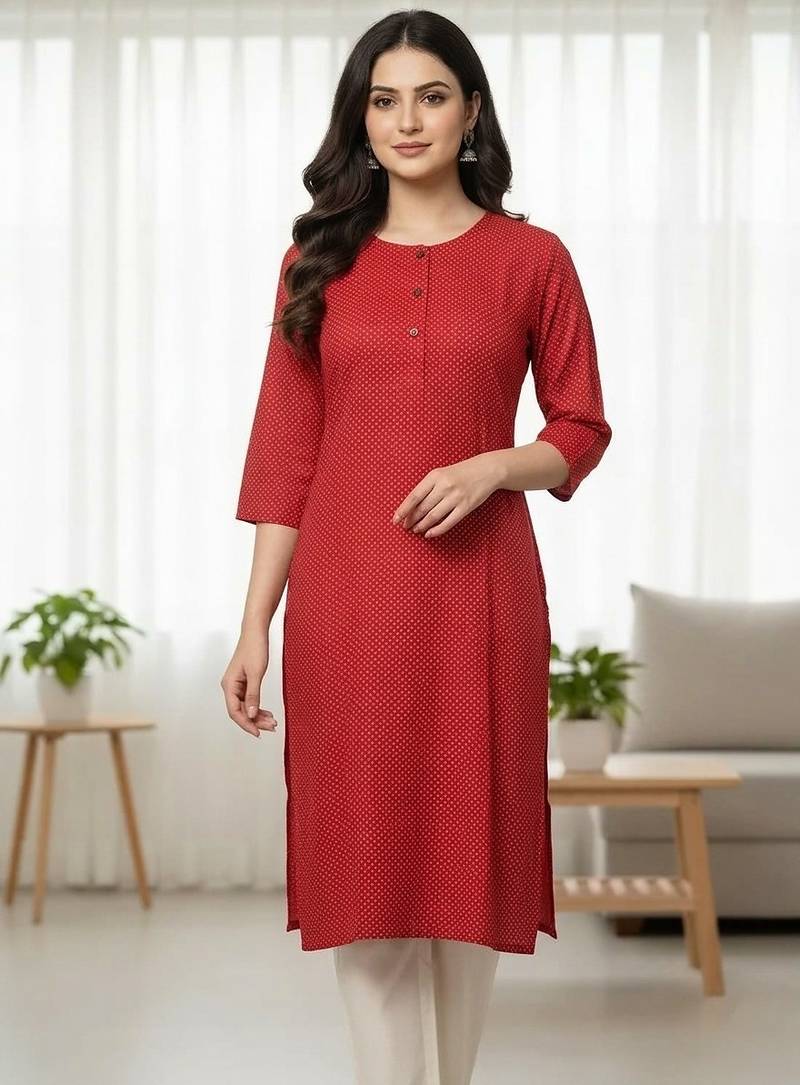Red printed cotton kurti