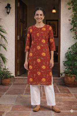 Saka Designs Red Printed Cotton Kurti 4