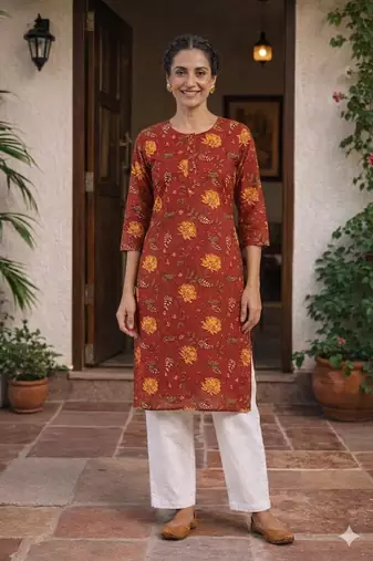 Saka Designs Red Printed Cotton Kurti