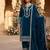 Teal blue velvet embroidered straight kurta pant set with dupatta