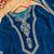 Teal blue velvet embroidered straight kurta pant set with dupatta