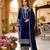 Navyblue velvet embroidered straight kurta pant set with dupatta