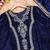 Navyblue velvet embroidered straight kurta pant set with dupatta