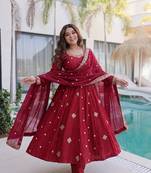 New trendy elegant red embroidered anarkali suit with dupatta