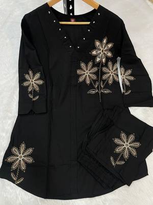  latest  black embroidered kurti with matching pants co-ord set 3