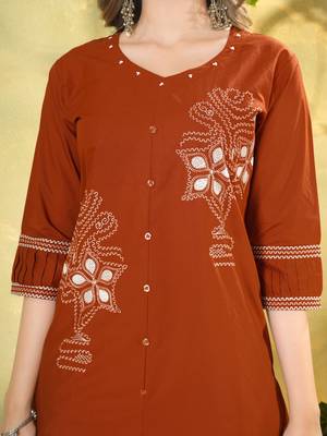 Orange embroidered cotton co-ord set for women 2