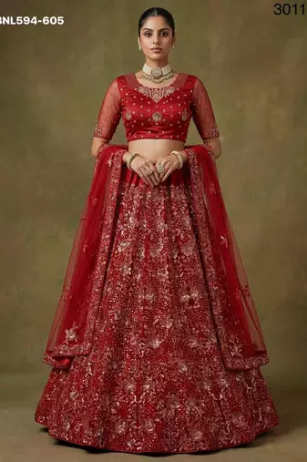 dark red net embroidered lehenga choli