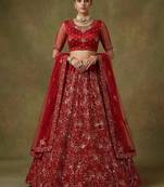 dark red net embroidered lehenga choli