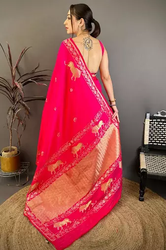Banarasi silk blend handloom with gold zari saree with blouse