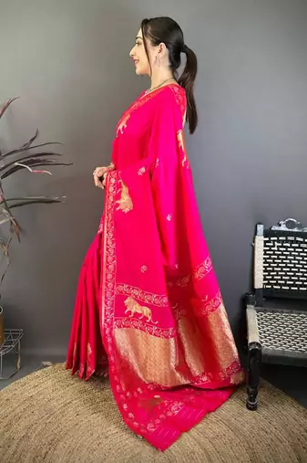 Banarasi silk blend handloom with gold zari saree with blouse