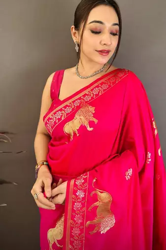 Banarasi silk blend handloom with gold zari saree with blouse