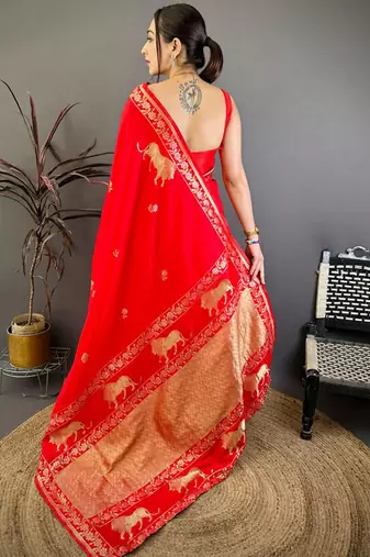 Banarasi silk blend handloom with gold zari saree with blouse