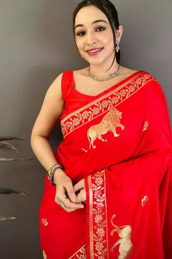Banarasi silk blend handloom with gold zari saree with blouse