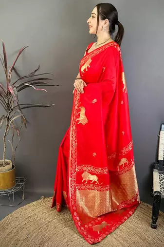 Banarasi silk blend handloom with gold zari saree with blouse