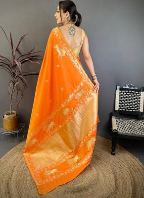 Banarasi silk blend handloom with gold zari saree with blouse 2