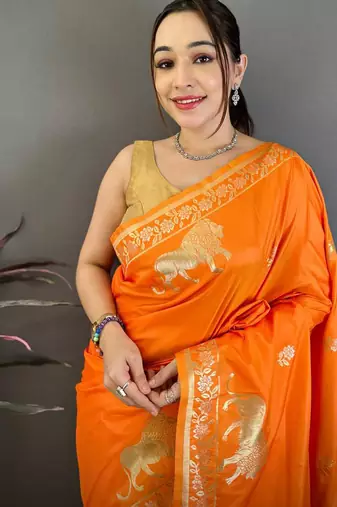 Banarasi silk blend handloom with gold zari saree with blouse