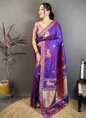 Banarasi silk blend handloom zari saree with blouse 1