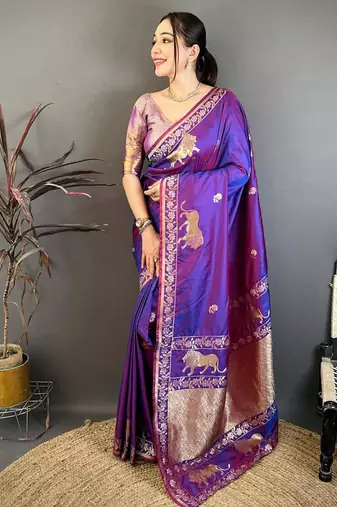 Banarasi silk blend handloom zari saree with blouse