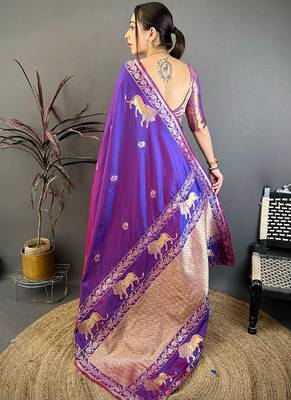 Banarasi silk blend handloom zari saree with blouse 2