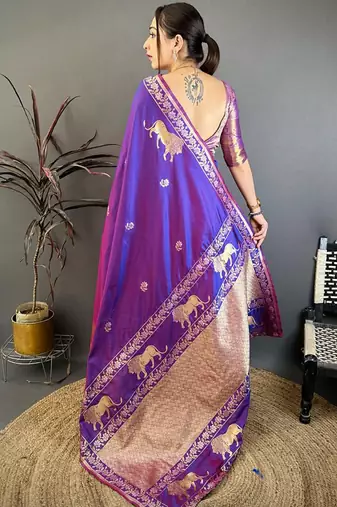 Banarasi silk blend handloom zari saree with blouse