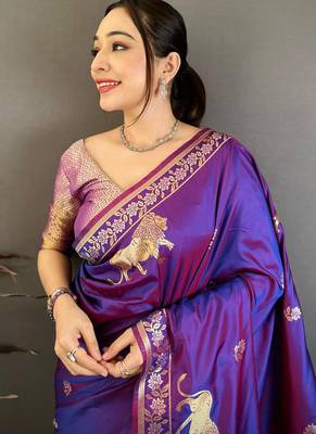 Banarasi silk blend handloom zari saree with blouse 4