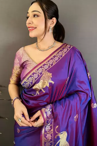 Banarasi silk blend handloom zari saree with blouse